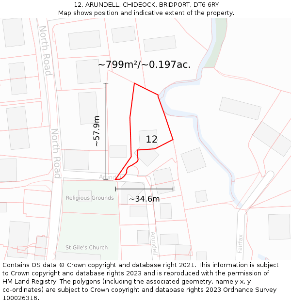 12, ARUNDELL, CHIDEOCK, BRIDPORT, DT6 6RY: Plot and title map