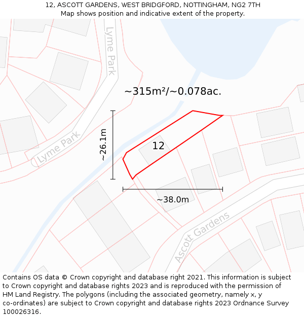 12, ASCOTT GARDENS, WEST BRIDGFORD, NOTTINGHAM, NG2 7TH: Plot and title map