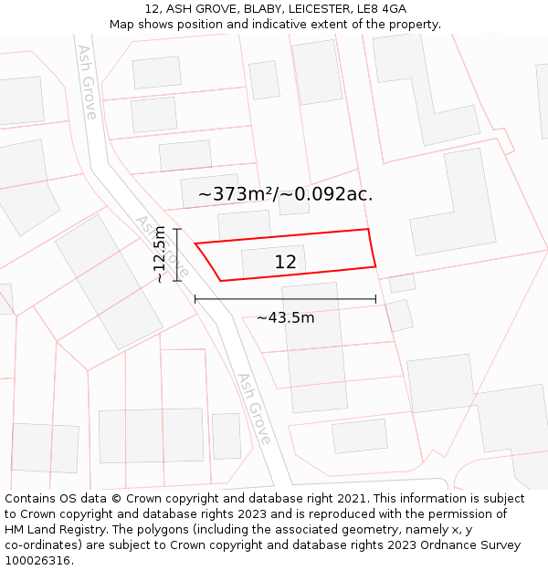 12, ASH GROVE, BLABY, LEICESTER, LE8 4GA: Plot and title map
