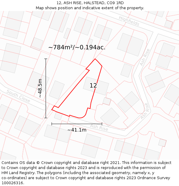 12, ASH RISE, HALSTEAD, CO9 1RD: Plot and title map