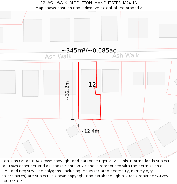 12, ASH WALK, MIDDLETON, MANCHESTER, M24 1JY: Plot and title map