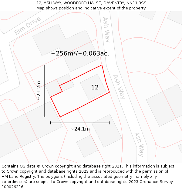 12, ASH WAY, WOODFORD HALSE, DAVENTRY, NN11 3SS: Plot and title map