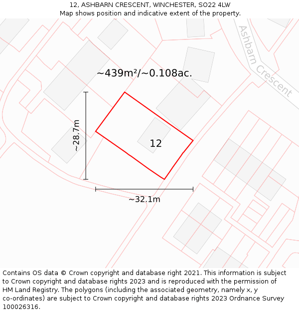 12, ASHBARN CRESCENT, WINCHESTER, SO22 4LW: Plot and title map