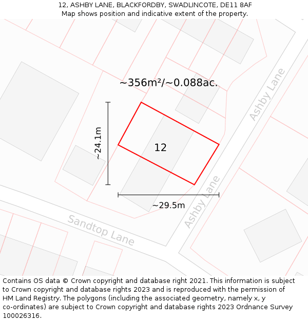 12, ASHBY LANE, BLACKFORDBY, SWADLINCOTE, DE11 8AF: Plot and title map