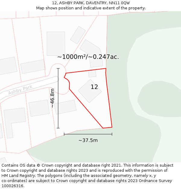 12, ASHBY PARK, DAVENTRY, NN11 0QW: Plot and title map