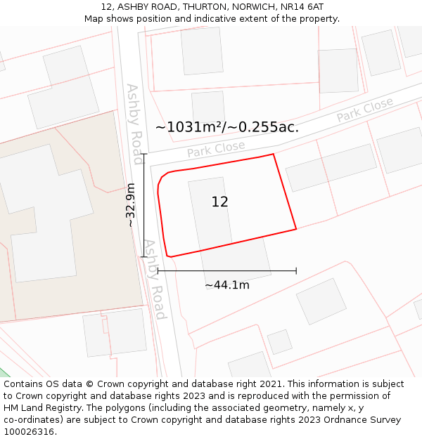 12, ASHBY ROAD, THURTON, NORWICH, NR14 6AT: Plot and title map