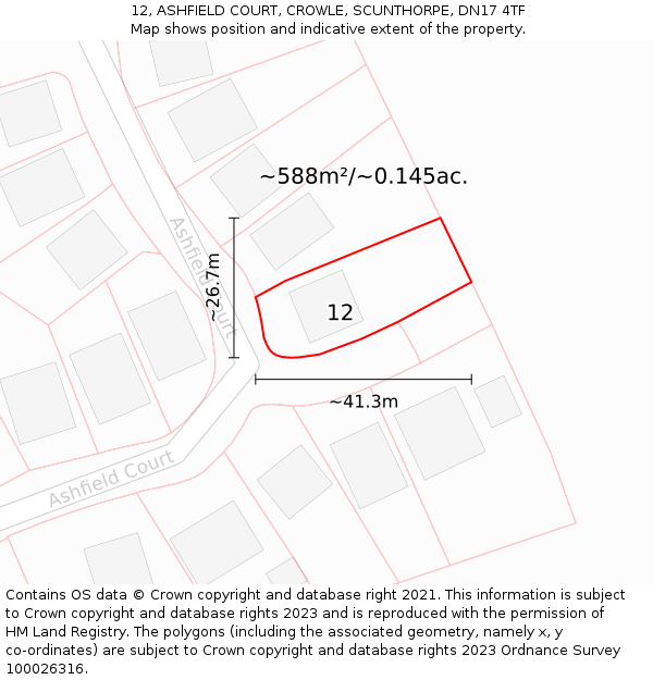 12, ASHFIELD COURT, CROWLE, SCUNTHORPE, DN17 4TF: Plot and title map