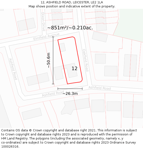12, ASHFIELD ROAD, LEICESTER, LE2 1LA: Plot and title map