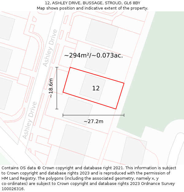 12, ASHLEY DRIVE, BUSSAGE, STROUD, GL6 8BY: Plot and title map