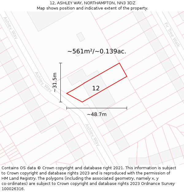 12, ASHLEY WAY, NORTHAMPTON, NN3 3DZ: Plot and title map