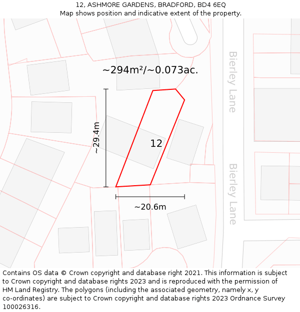 12, ASHMORE GARDENS, BRADFORD, BD4 6EQ: Plot and title map