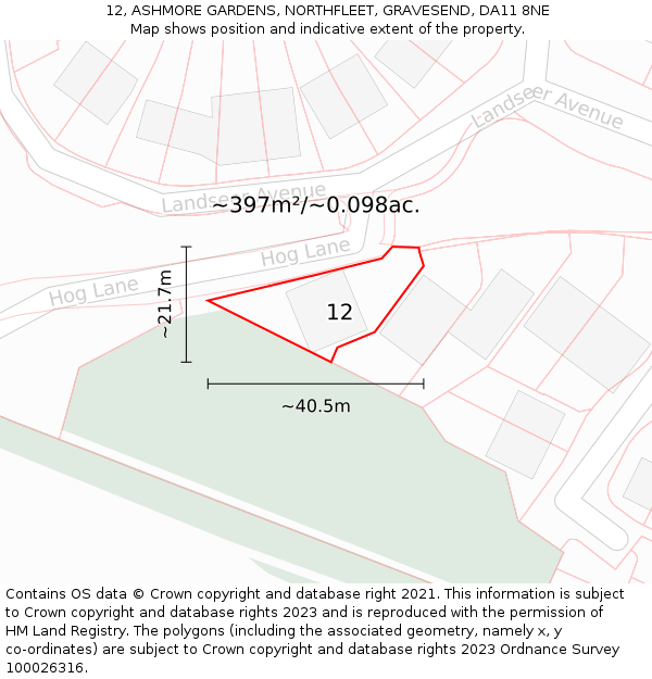 12, ASHMORE GARDENS, NORTHFLEET, GRAVESEND, DA11 8NE: Plot and title map