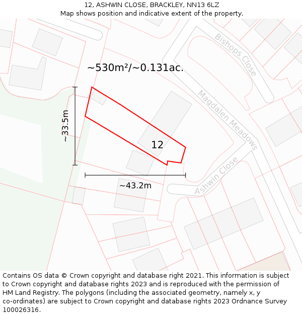 12, ASHWIN CLOSE, BRACKLEY, NN13 6LZ: Plot and title map