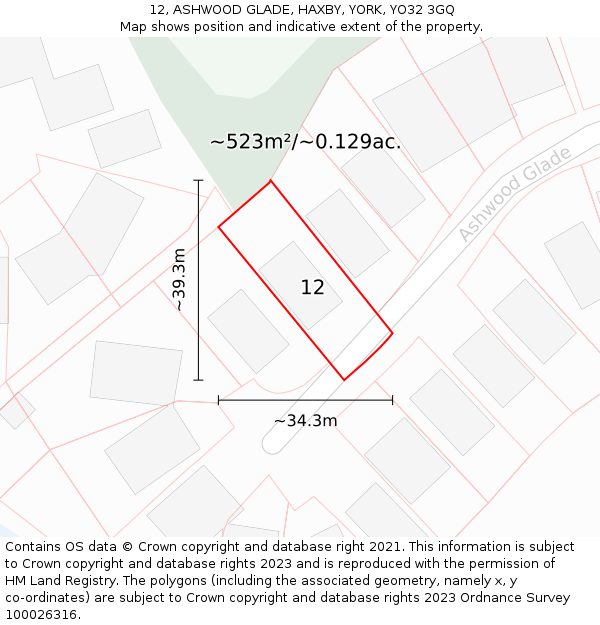 12, ASHWOOD GLADE, HAXBY, YORK, YO32 3GQ: Plot and title map