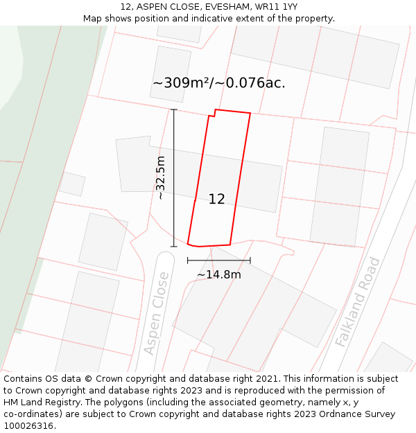 12, ASPEN CLOSE, EVESHAM, WR11 1YY: Plot and title map