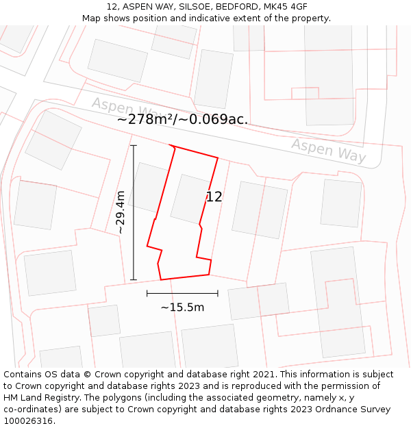 12, ASPEN WAY, SILSOE, BEDFORD, MK45 4GF: Plot and title map