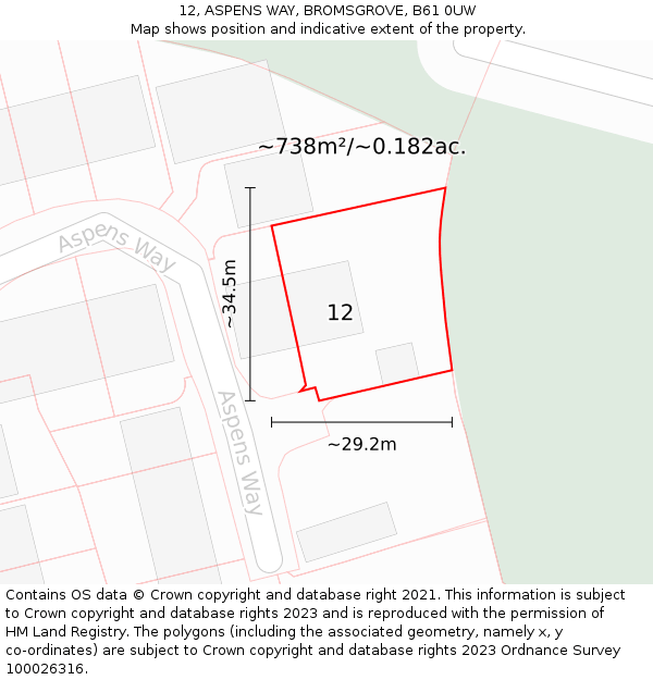 12, ASPENS WAY, BROMSGROVE, B61 0UW: Plot and title map