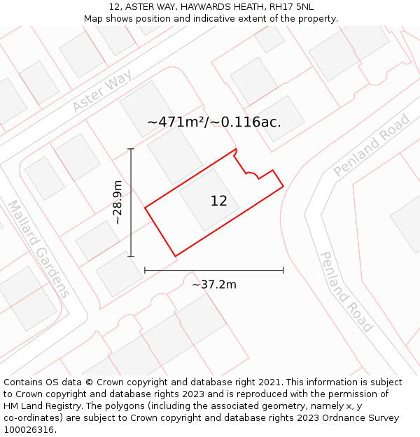 12, ASTER WAY, HAYWARDS HEATH, RH17 5NL: Plot and title map