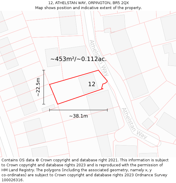 12, ATHELSTAN WAY, ORPINGTON, BR5 2QX: Plot and title map