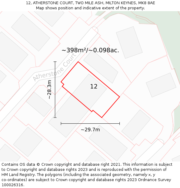 12, ATHERSTONE COURT, TWO MILE ASH, MILTON KEYNES, MK8 8AE: Plot and title map