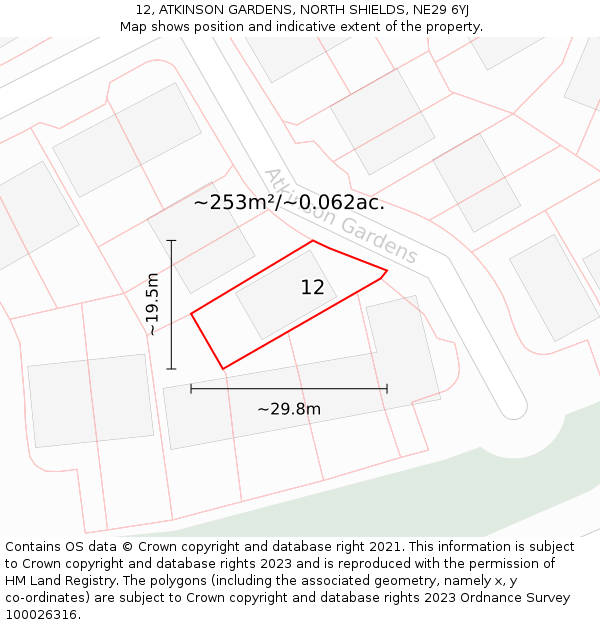 12, ATKINSON GARDENS, NORTH SHIELDS, NE29 6YJ: Plot and title map