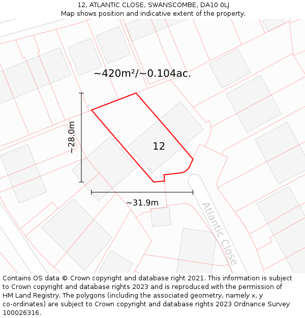 12, ATLANTIC CLOSE, SWANSCOMBE, DA10 0LJ: Plot and title map