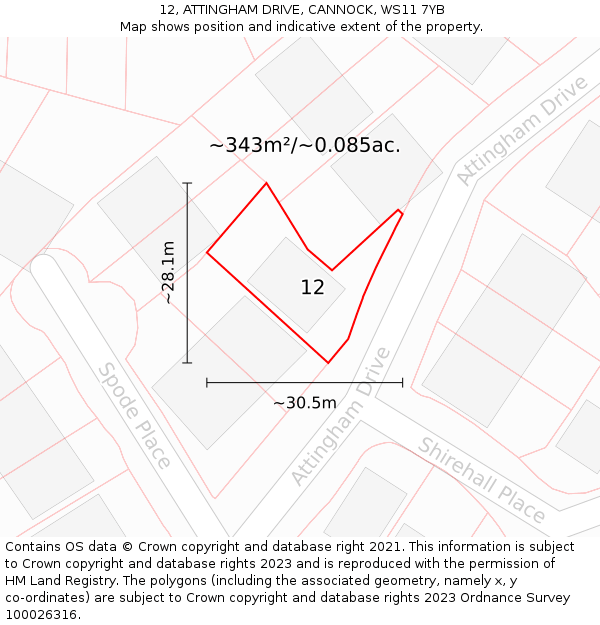 12, ATTINGHAM DRIVE, CANNOCK, WS11 7YB: Plot and title map