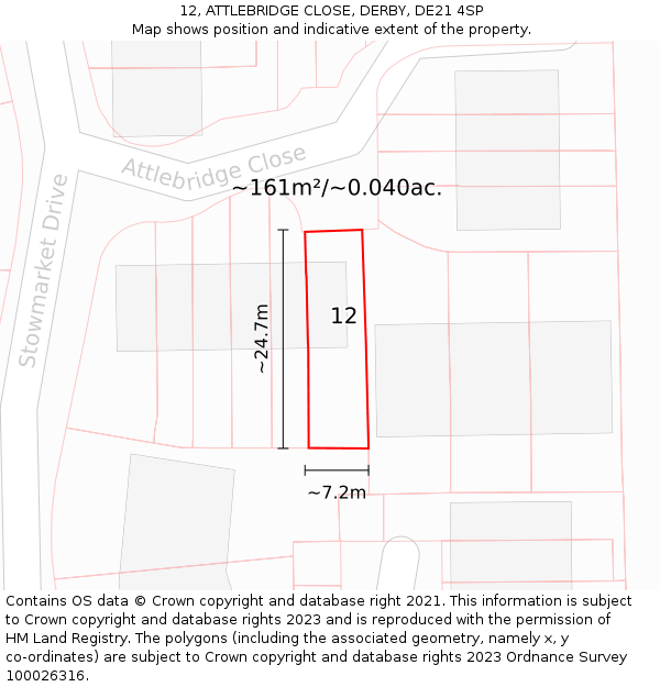 12, ATTLEBRIDGE CLOSE, DERBY, DE21 4SP: Plot and title map