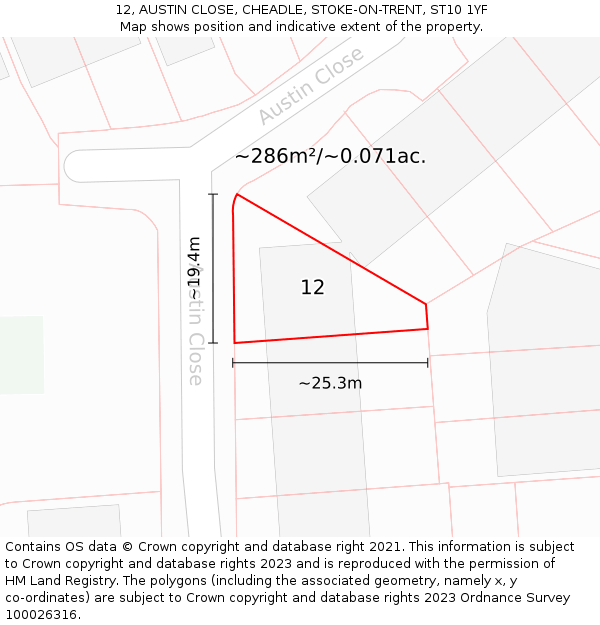 12, AUSTIN CLOSE, CHEADLE, STOKE-ON-TRENT, ST10 1YF: Plot and title map