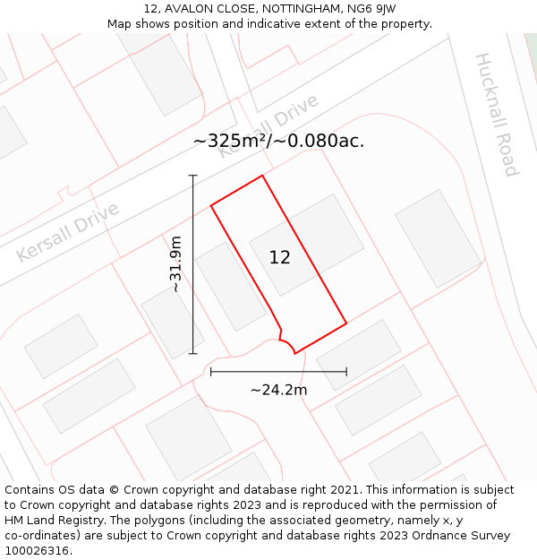 12, AVALON CLOSE, NOTTINGHAM, NG6 9JW: Plot and title map