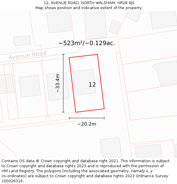 12, AVENUE ROAD, NORTH WALSHAM, NR28 9JS: Plot and title map