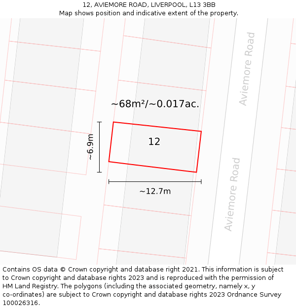 12, AVIEMORE ROAD, LIVERPOOL, L13 3BB: Plot and title map