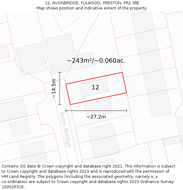 12, AVONBRIDGE, FULWOOD, PRESTON, PR2 3RE: Plot and title map