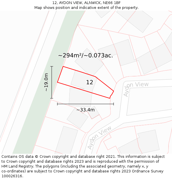 12, AYDON VIEW, ALNWICK, NE66 1BF: Plot and title map