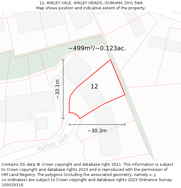 12, AYKLEY VALE, AYKLEY HEADS, DURHAM, DH1 5WA: Plot and title map