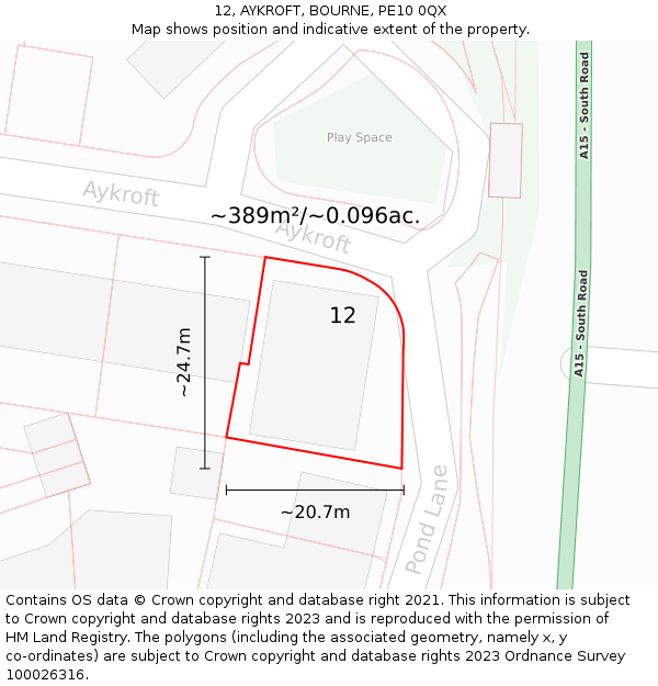 12, AYKROFT, BOURNE, PE10 0QX: Plot and title map