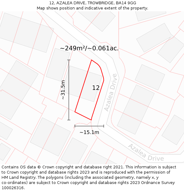 12, AZALEA DRIVE, TROWBRIDGE, BA14 9GG: Plot and title map