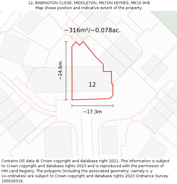 12, BABINGTON CLOSE, MIDDLETON, MILTON KEYNES, MK10 9HE: Plot and title map