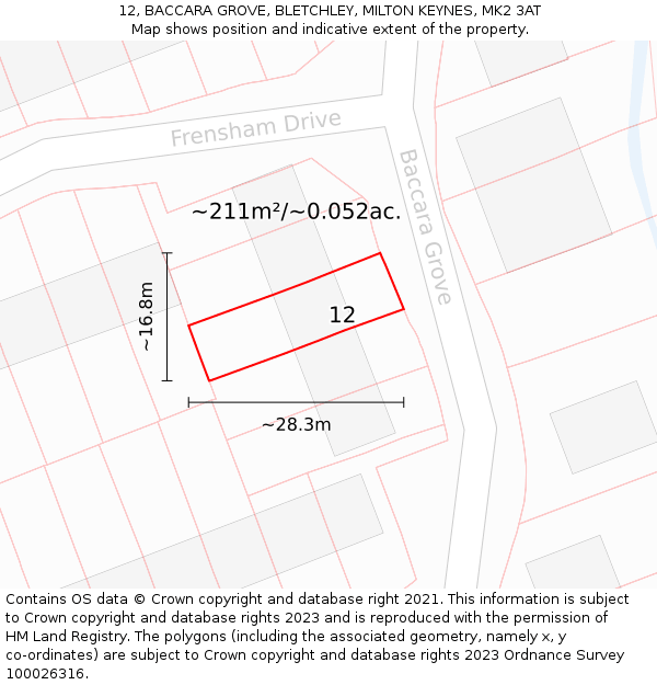 12, BACCARA GROVE, BLETCHLEY, MILTON KEYNES, MK2 3AT: Plot and title map