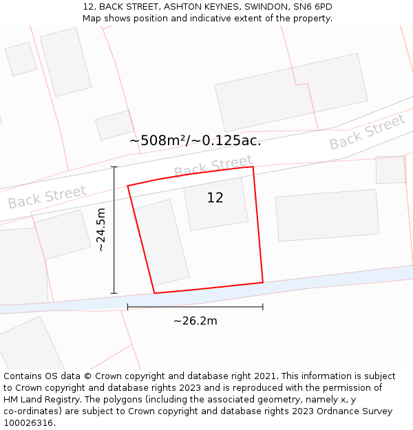 12, BACK STREET, ASHTON KEYNES, SWINDON, SN6 6PD: Plot and title map