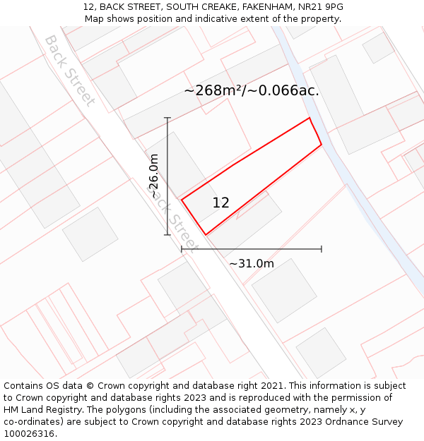 12, BACK STREET, SOUTH CREAKE, FAKENHAM, NR21 9PG: Plot and title map