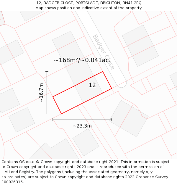 12, BADGER CLOSE, PORTSLADE, BRIGHTON, BN41 2EQ: Plot and title map