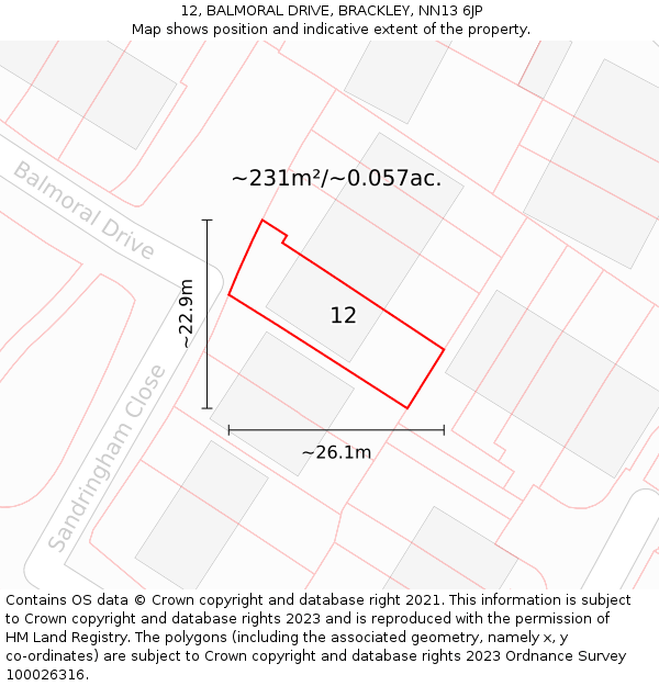 12, BALMORAL DRIVE, BRACKLEY, NN13 6JP: Plot and title map