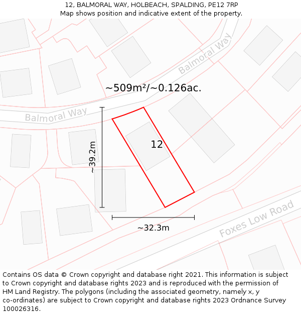 12, BALMORAL WAY, HOLBEACH, SPALDING, PE12 7RP: Plot and title map