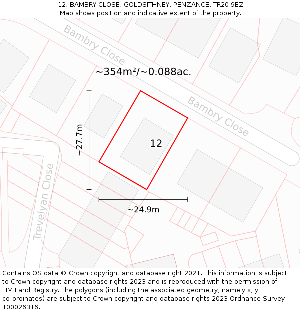 12, BAMBRY CLOSE, GOLDSITHNEY, PENZANCE, TR20 9EZ: Plot and title map