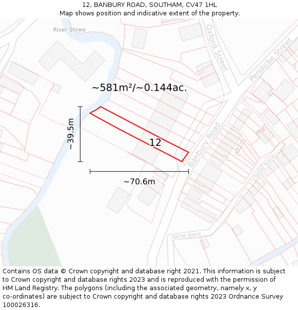 12, BANBURY ROAD, SOUTHAM, CV47 1HL: Plot and title map