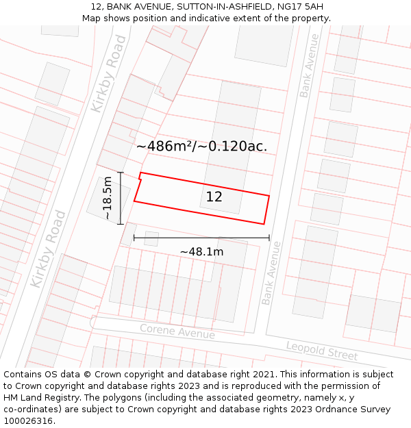 12, BANK AVENUE, SUTTON-IN-ASHFIELD, NG17 5AH: Plot and title map