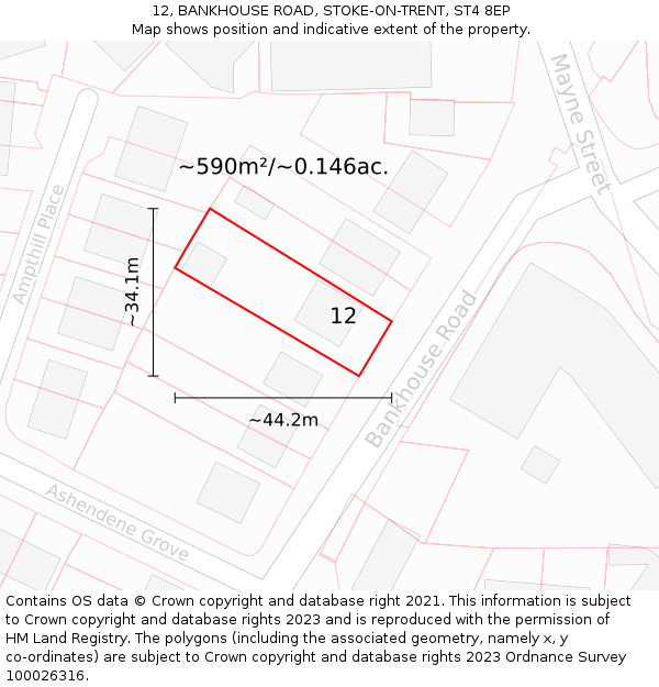 12, BANKHOUSE ROAD, STOKE-ON-TRENT, ST4 8EP: Plot and title map