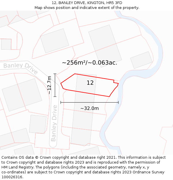 12, BANLEY DRIVE, KINGTON, HR5 3FD: Plot and title map