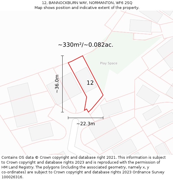 12, BANNOCKBURN WAY, NORMANTON, WF6 2SQ: Plot and title map